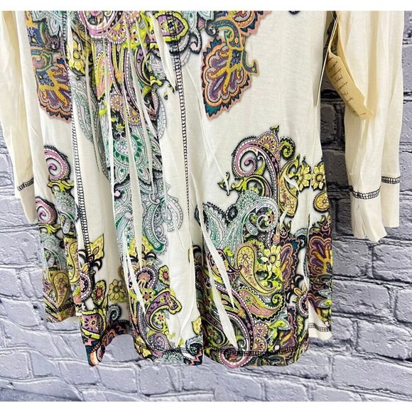 One World Womens PXL Boho Paisley  Top 3/4 Sleeve Multicolor Polyester - Picture 6 of 9